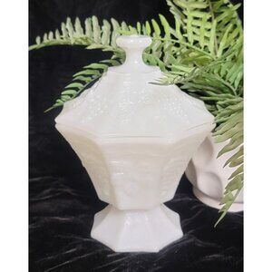 Vintage Anchor Hocking White Milk Glass Compote Candy Dish with Lid